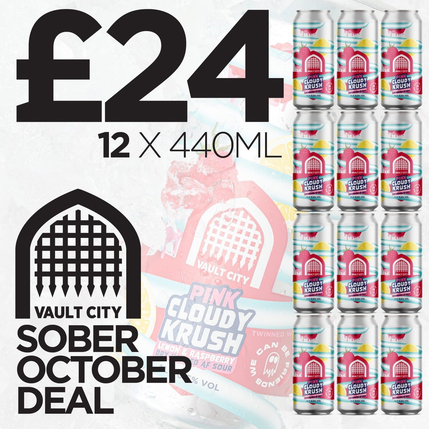 12-Pack Pink Cloudy Krush, Dry-Hopped Raspberry Lemonade AF Sour Bundle