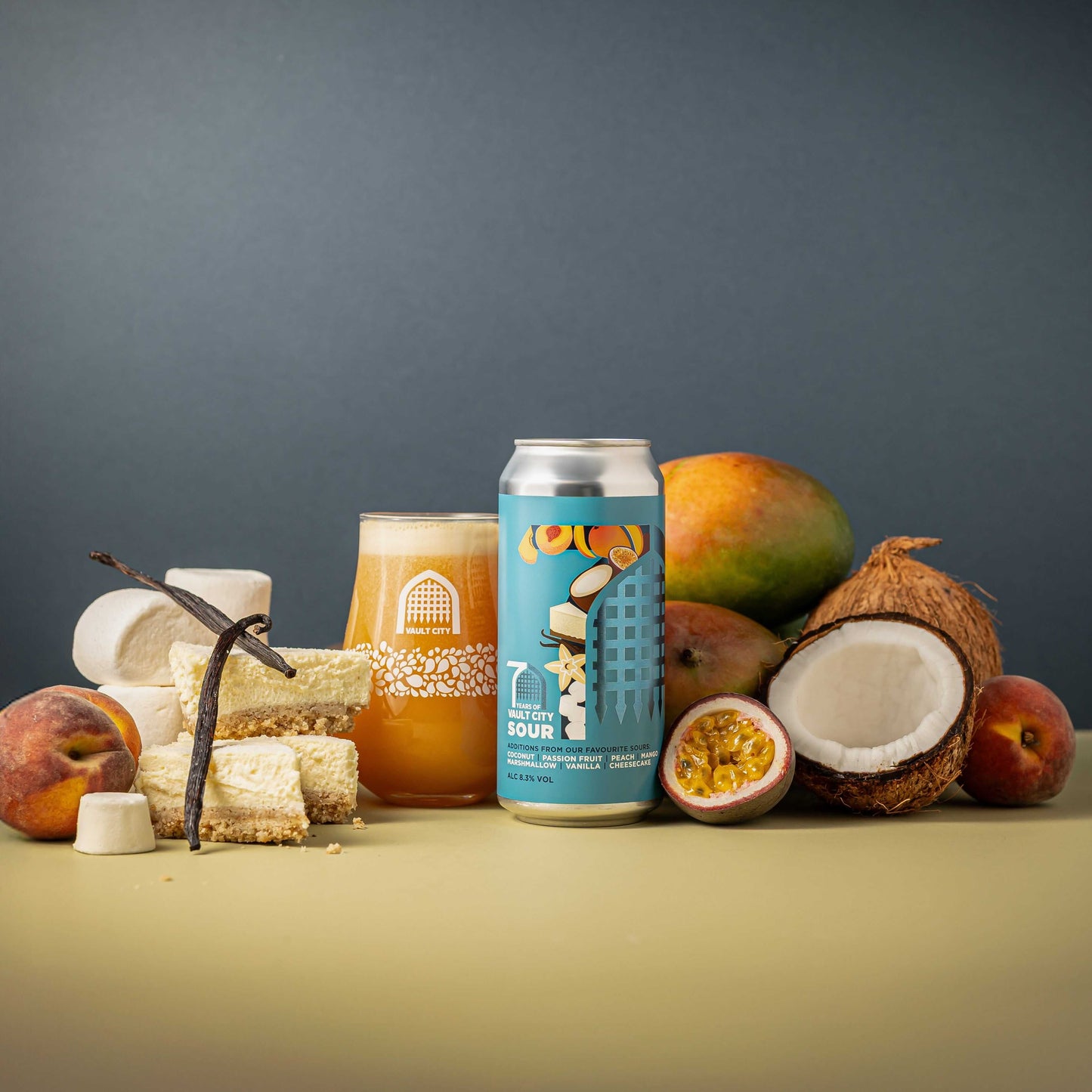 7 Years Sour (Coconut, passion fruit, peach, mango, marshmallow, vanilla, cheesecake)