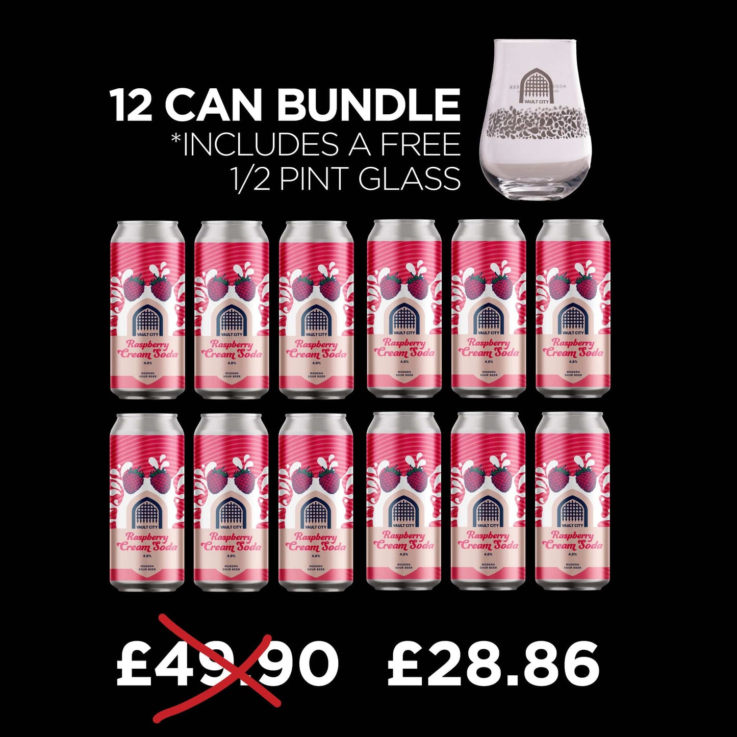 12 x Raspberry Cream Soda with FREE half pint Glass