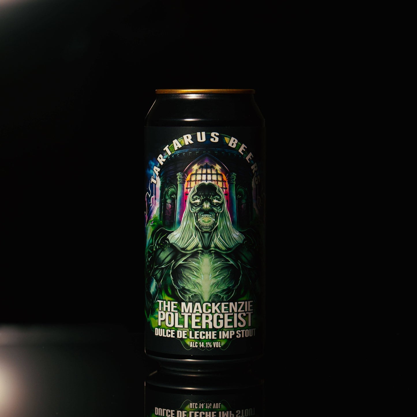 The Mackenzie Poltergeist Tartarus x Vault City Imperial Pastry Stout Can with Dark Malts and Dulce de Leche