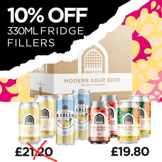 10% off 330ml fridge fillers bundle of various sour beers by Vault City, originally £21.20 now £19.80.