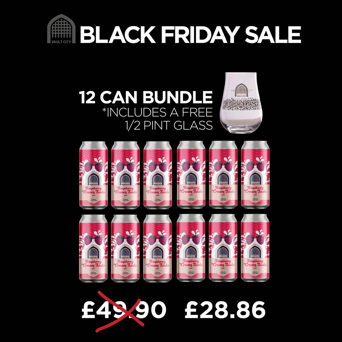 12 x Raspberry Cream Soda with FREE half pint Glass