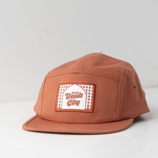 'Drink Vault City' 5-Panel Canvas Hat - Terracotta