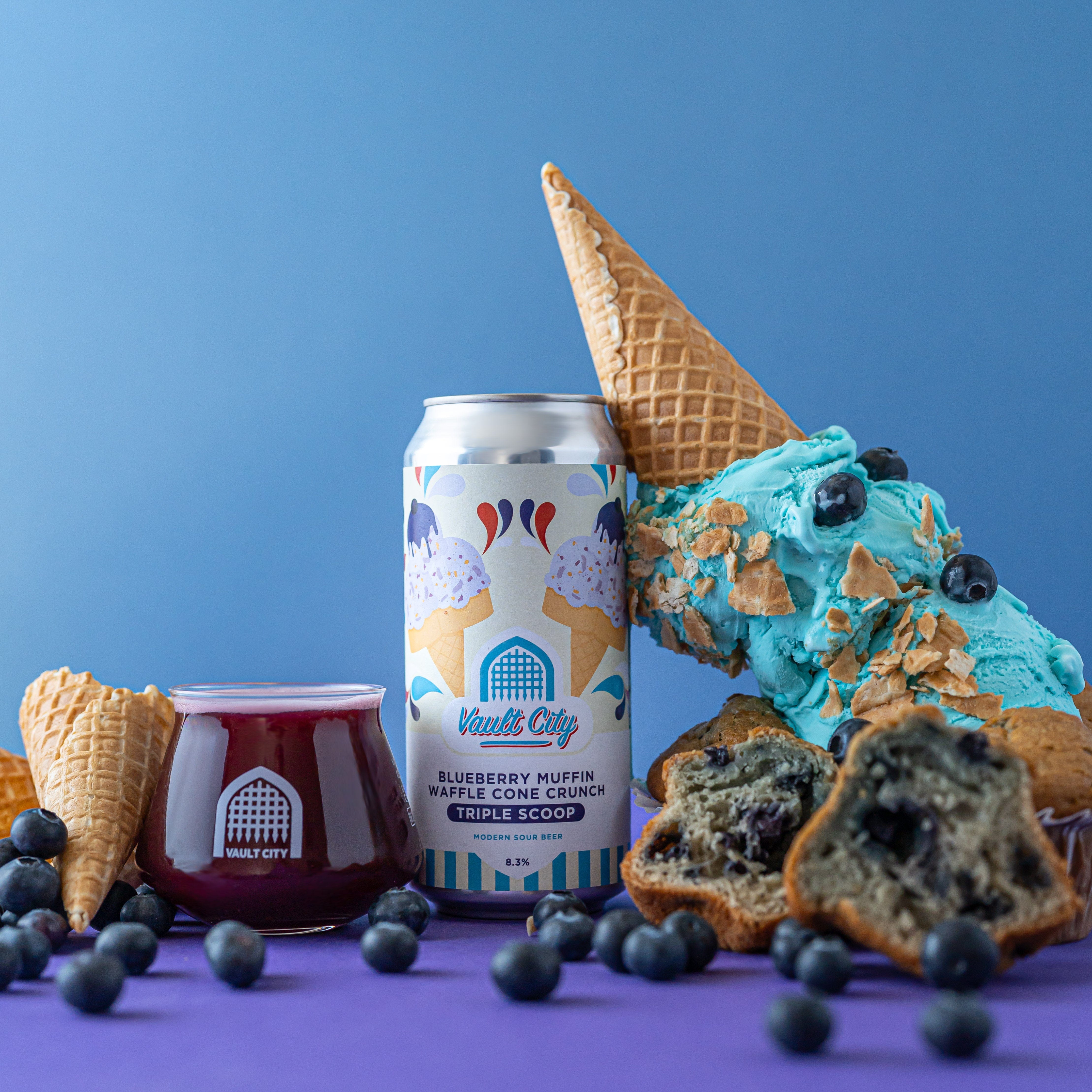 Blueberry Muffin Waffle Cone Crunch Triple Scoop - Vault City Brewing