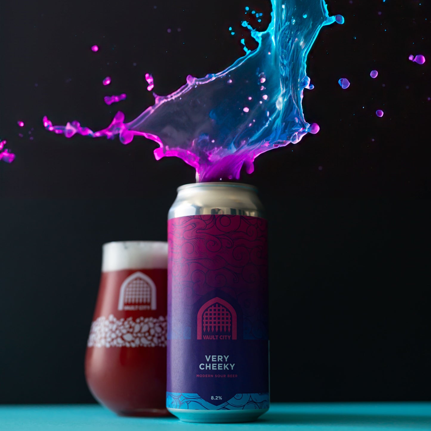 "Very Cheeky fruity sour beer can with vibrant splash and glass filled with tart-sweet beer"