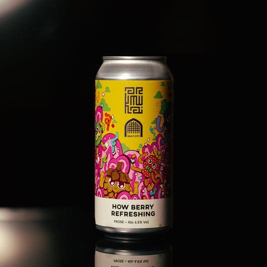 How Berry Refreshing - Merakai x Vault City fruity beer can with vibrant label design featuring colorful characters.